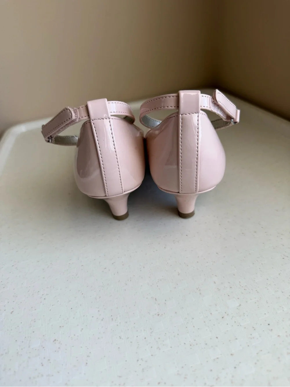 Women's Pink Patent Peep-Toe Kitten Heels with Ankle Strap